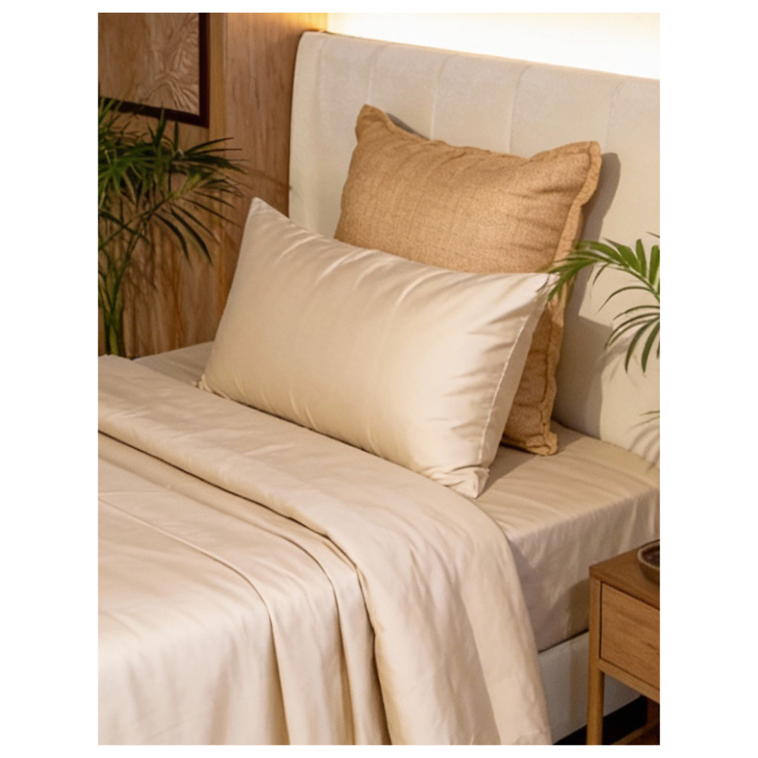 Beige Solid Cotton Bed Sheet (Set of 3)