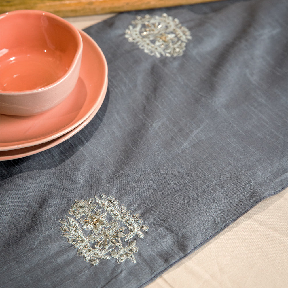 Grey Embroidered Runner