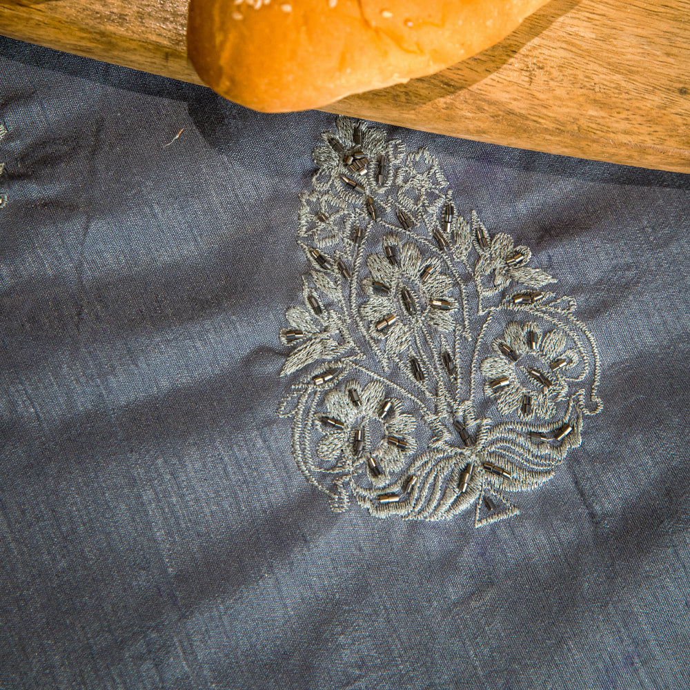 Grey Motif Embroidered Runner