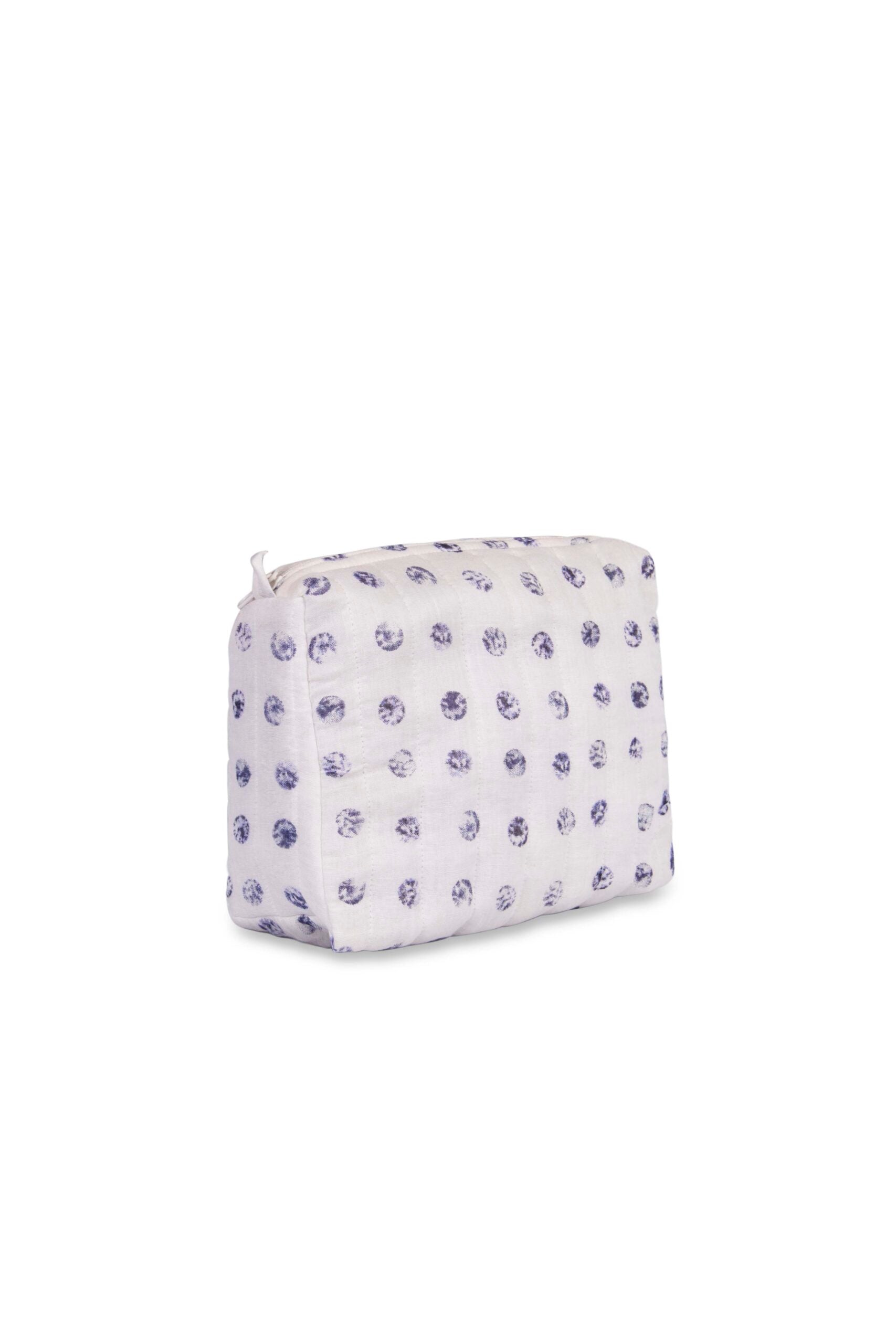 Navy polka dot quilted pouches (set of 3)