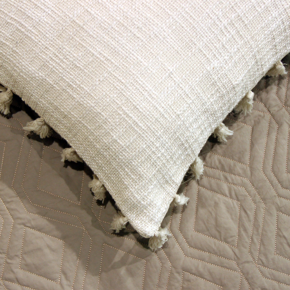 White textured Tassel cushion