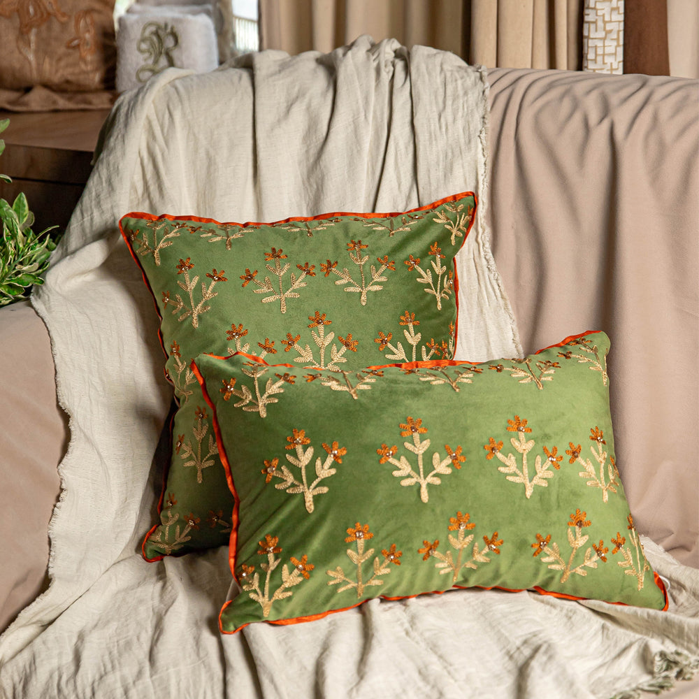 Sage Green Embroidered Cushion Cover