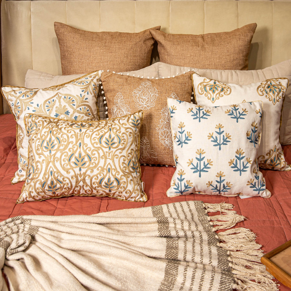 Floral Embroidered Cushion Cover