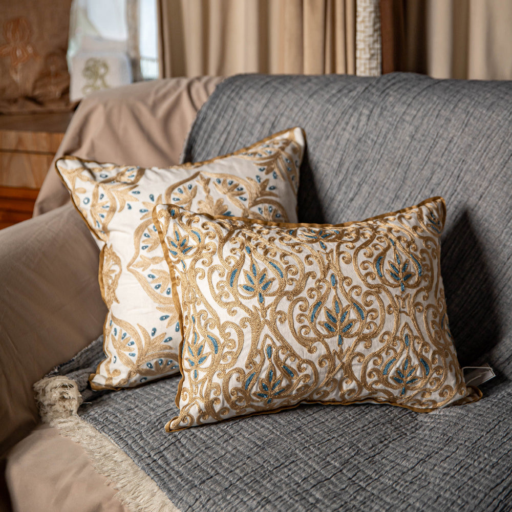 Beige Embroidered Mandala Cushion Cover