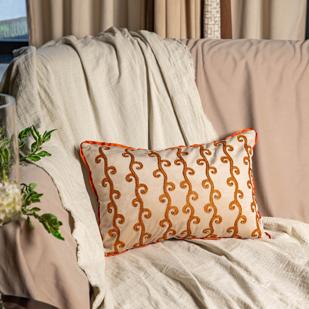 Beige Aari Lumbar Cushion Cover
