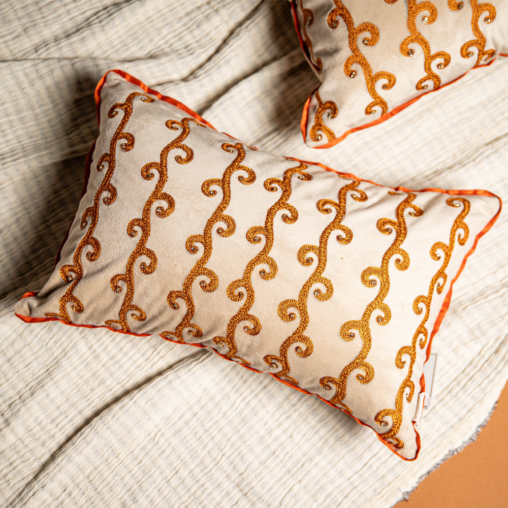 Beige Aari Lumbar Cushion Cover