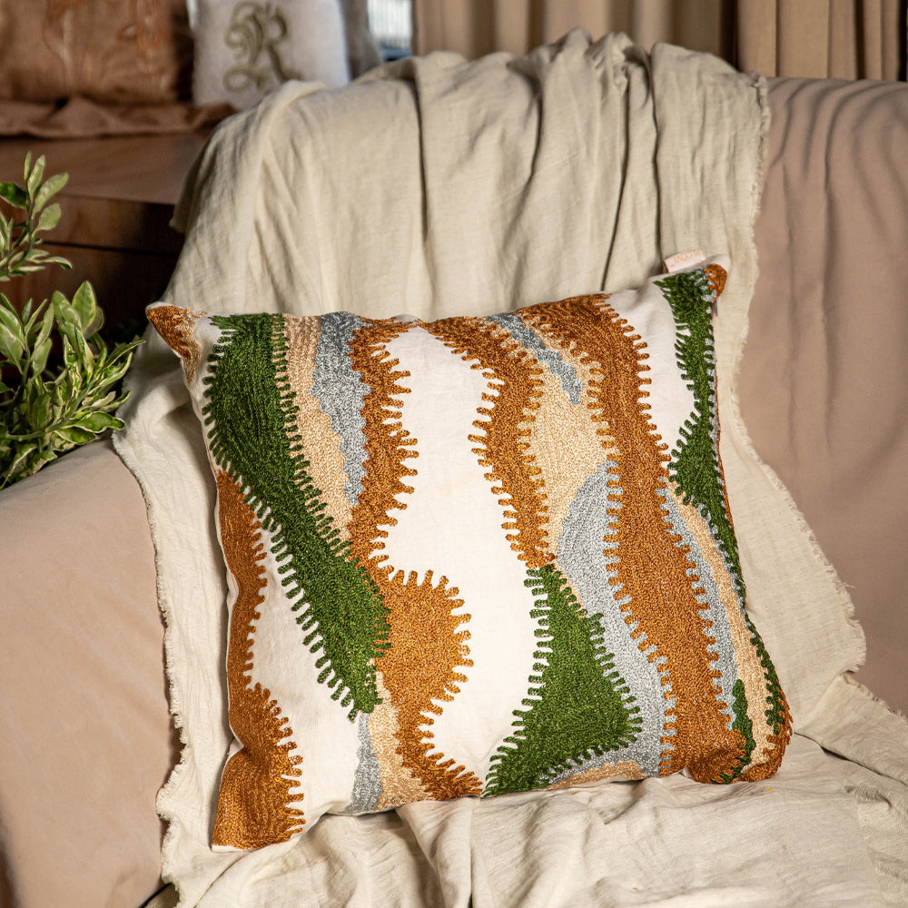 Floral Crewel Monotone Cushion