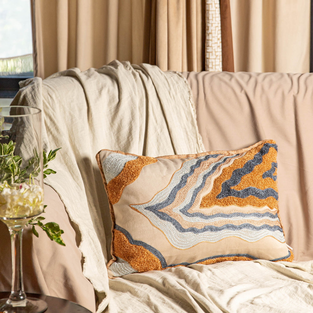 Crewel Embroidered Monotone Cushion