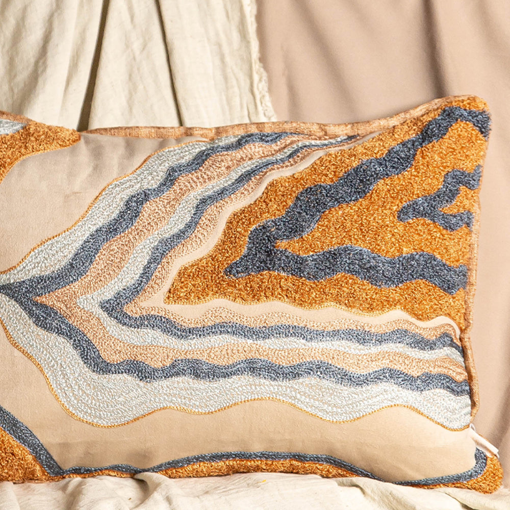 Crewel Embroidered Monotone Cushion