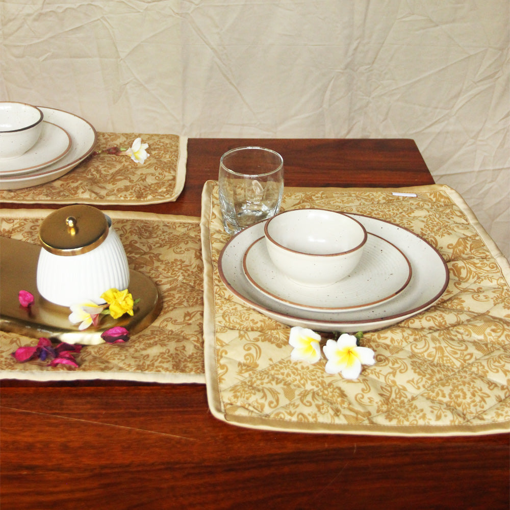 Paisley Ochre Quilted Table Linen with mats (set of 6)