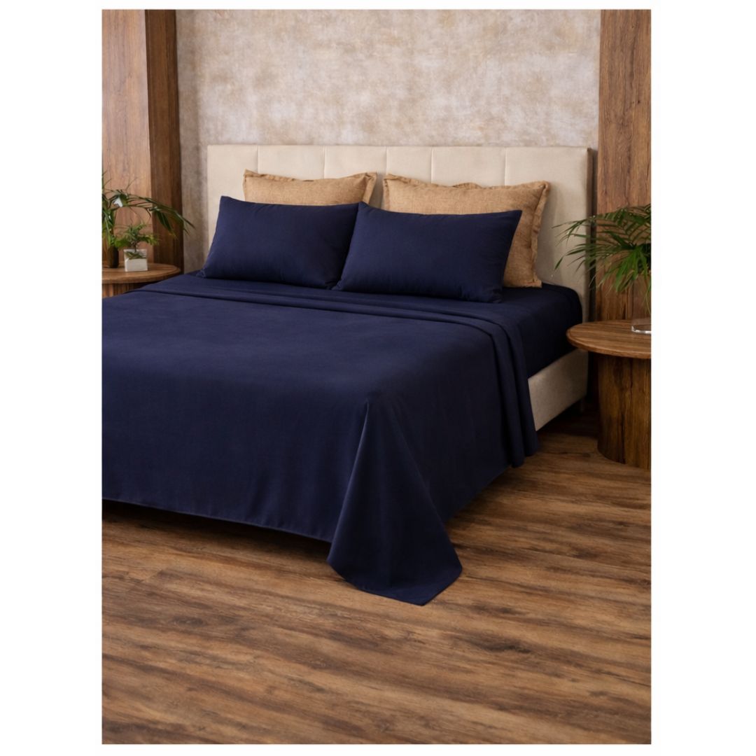 Beige Solid Cotton Bed Sheet (Set of 3)