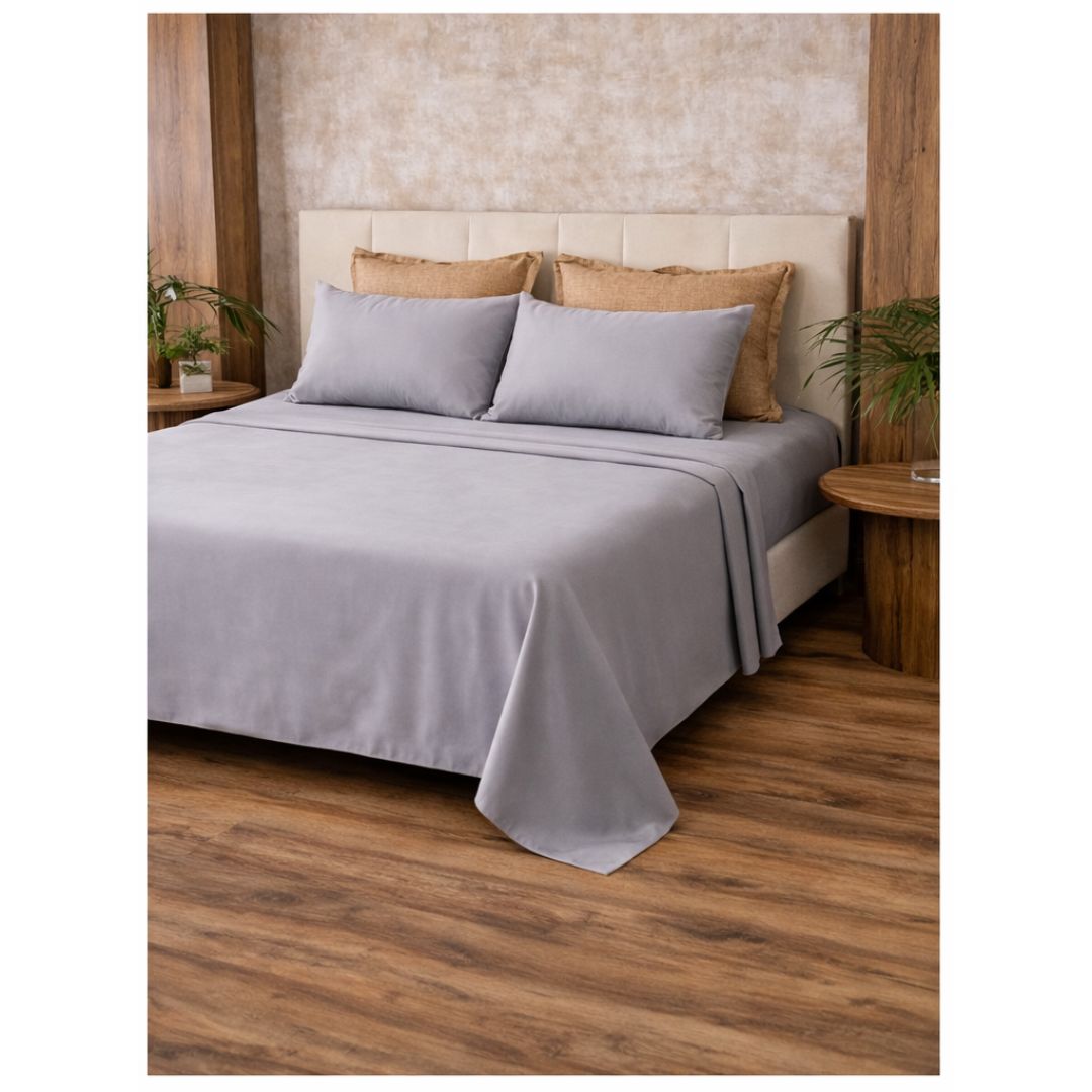 Beige Solid Cotton Bed Sheet (Set of 3)