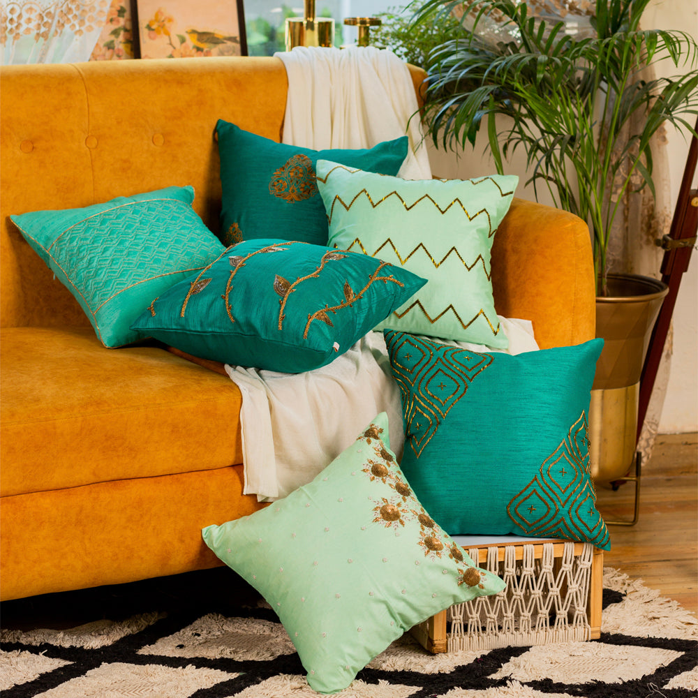 Emerald Embroidered Cushion Cover