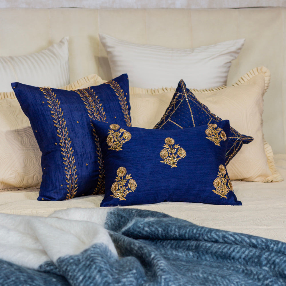 Blue Silk Branches Cushion Cover