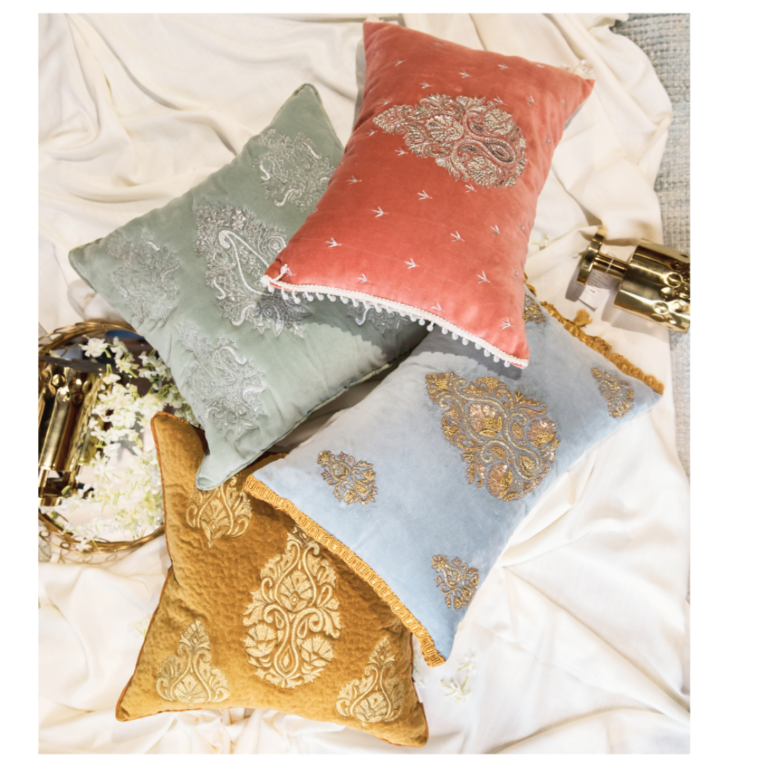 Blush Velvet Zardozi Cushion