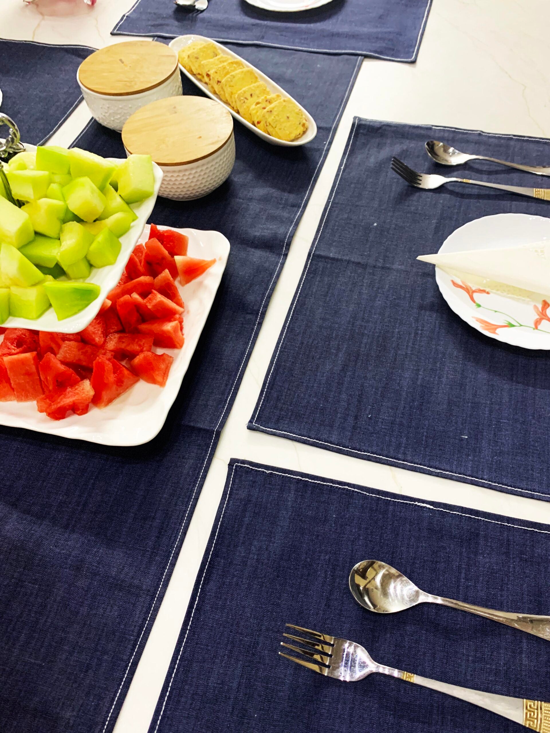 Denim Table Runner with Mats (set of 6)