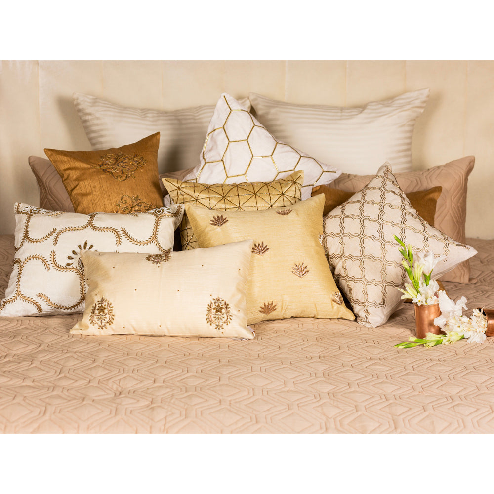 Beige Geometric Patterned Cushion