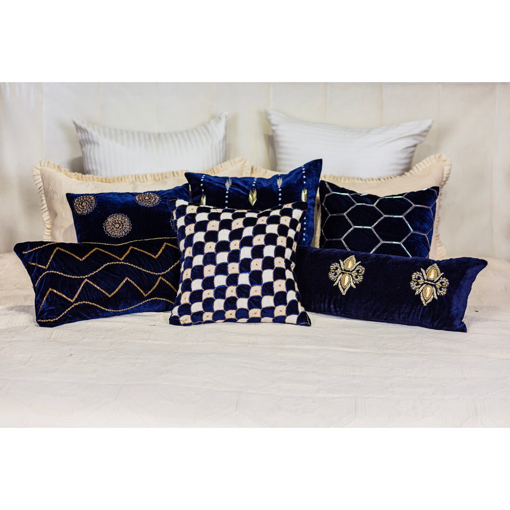 Navy cutwork cushion cover