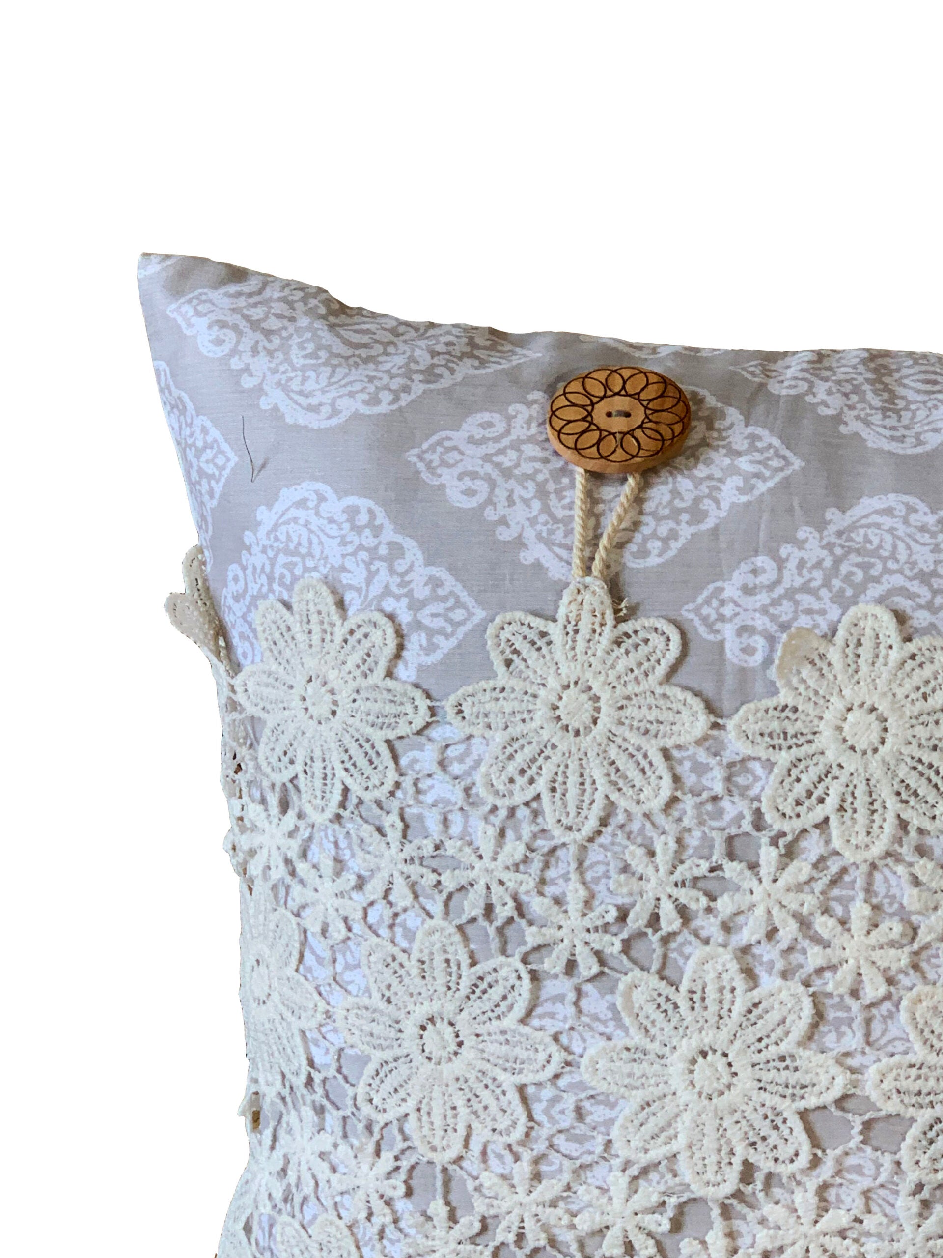 Crochet Lace Pocket Cushion Cover