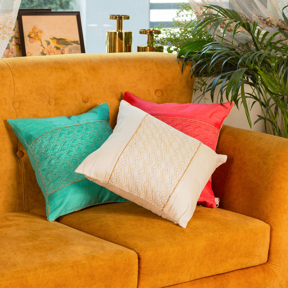 Green quilted cushion cover