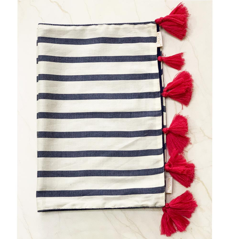 Navy Stripe Mats with Tassels (set of 2)