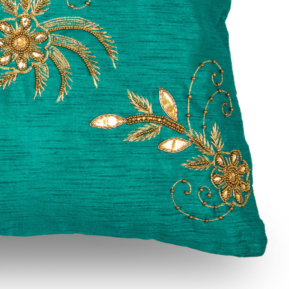 Green Gota Patti Cushion Cover