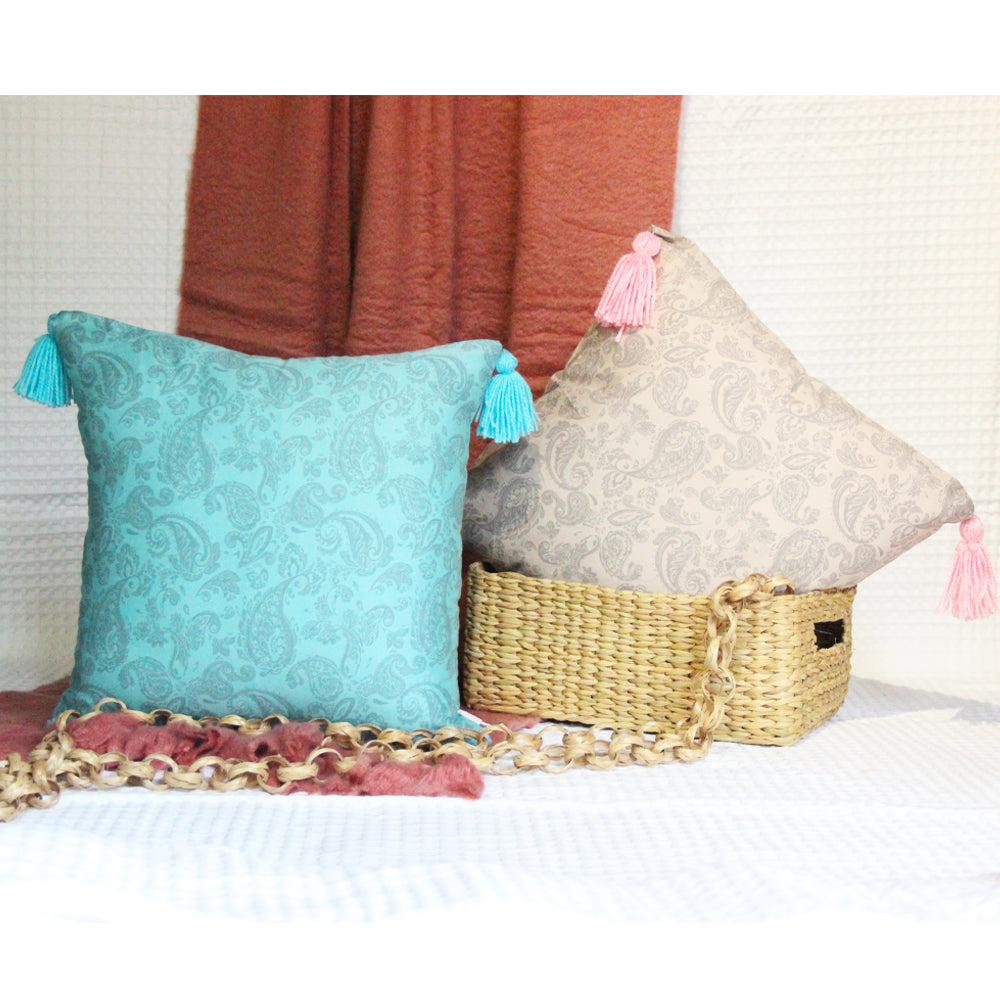 Blue glaze cotton printed reversible cushion cover