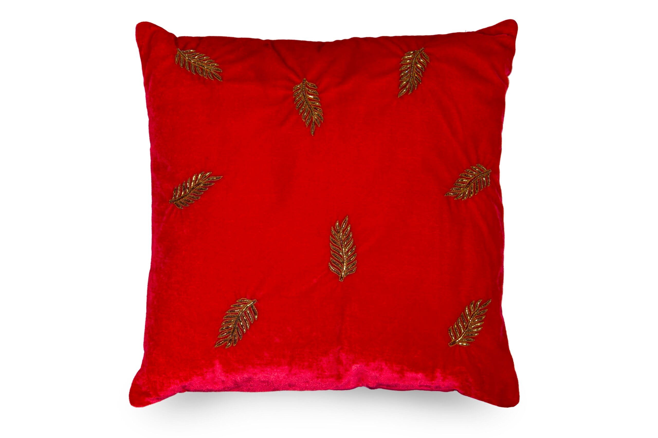 Red Foliage embroidered cushion
