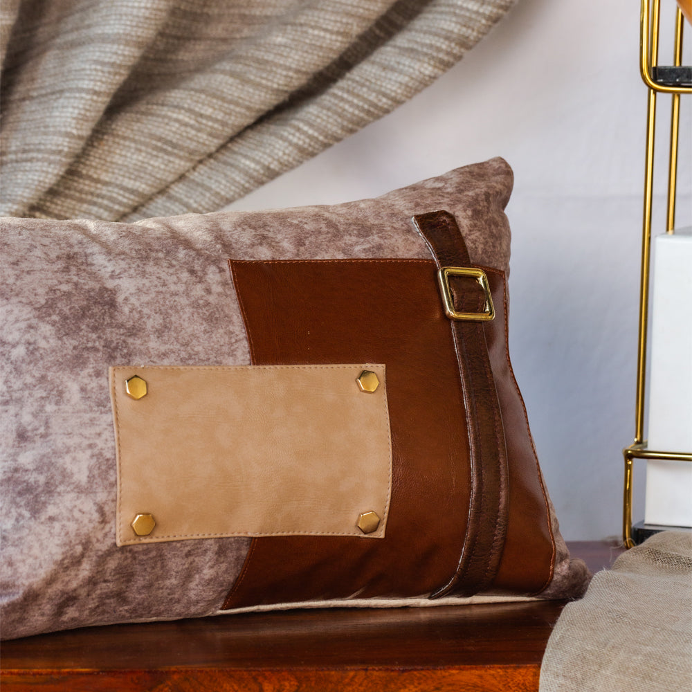 Suede Patched Leatherette Cushion Cover