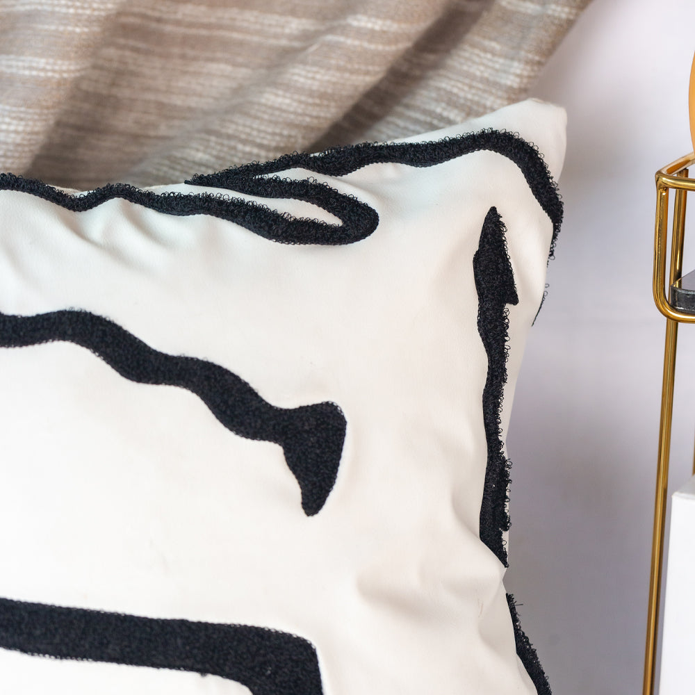 Zebstripe Embroidered Leatherette Cushion Cover