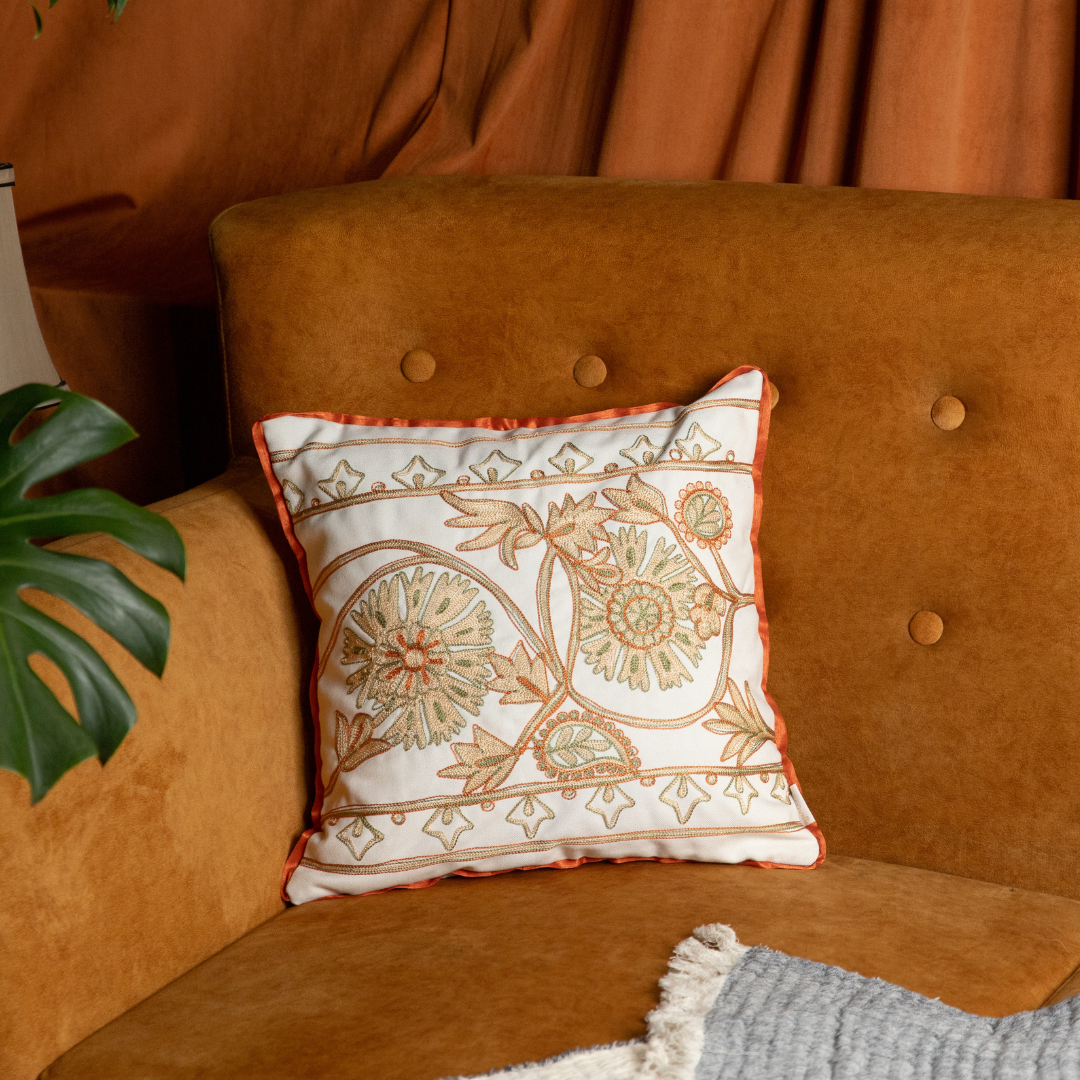 Azura Bloom Embroidered Cushion Cover