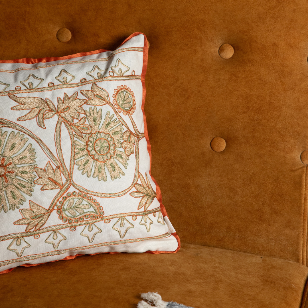 Azura Bloom Embroidered Cushion Cover