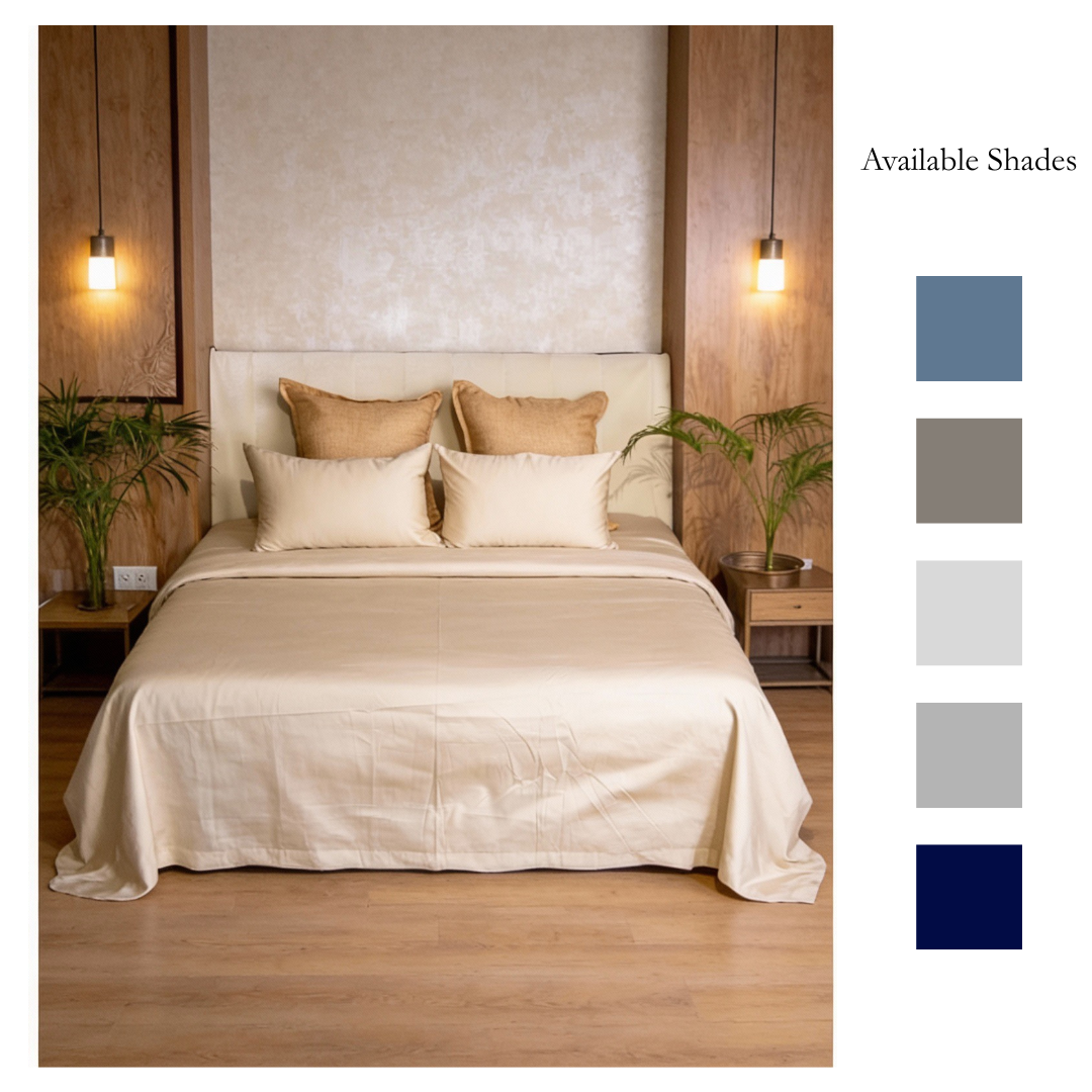 Beige Solid Cotton Bed Sheet (Set of 3)