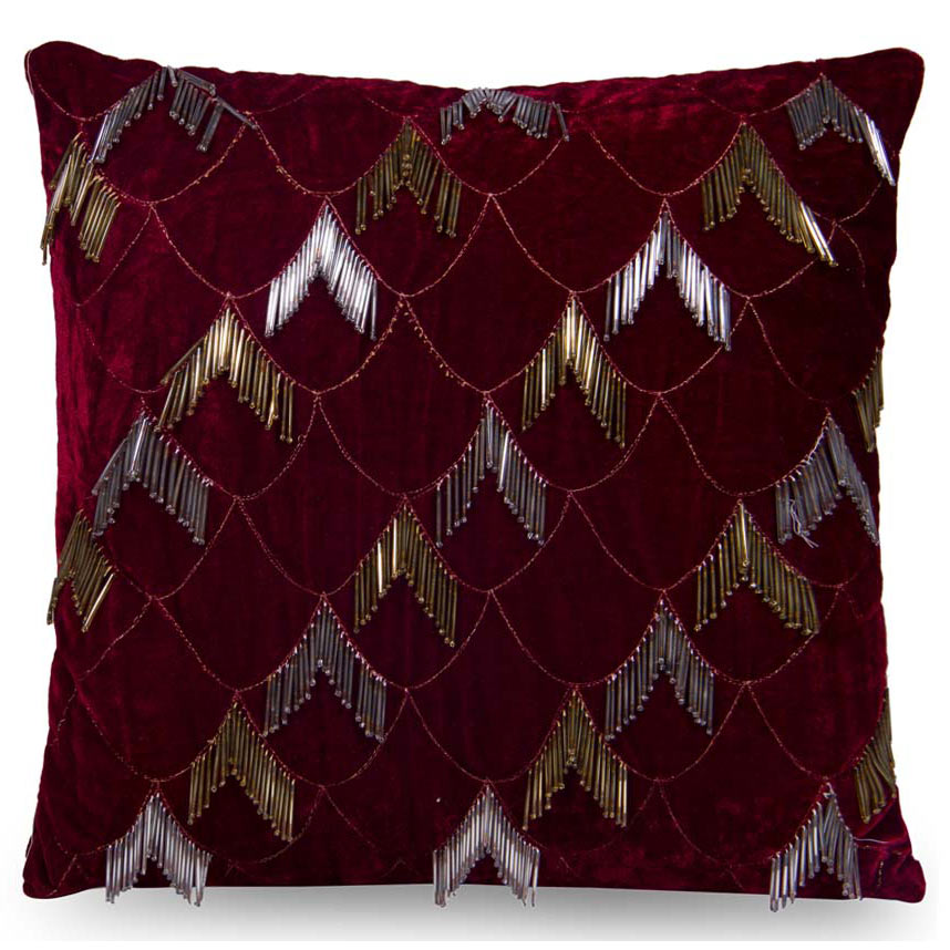 Red velvet fringe cushion cover