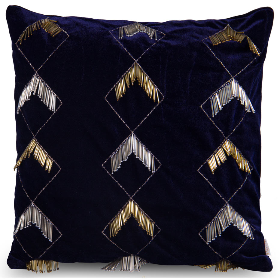 Navy velvet fringe cushion cover