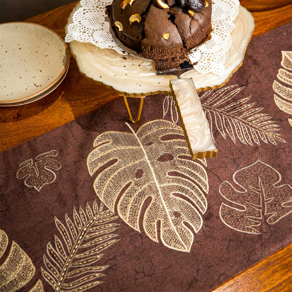Monstera Embroidered Table Runner