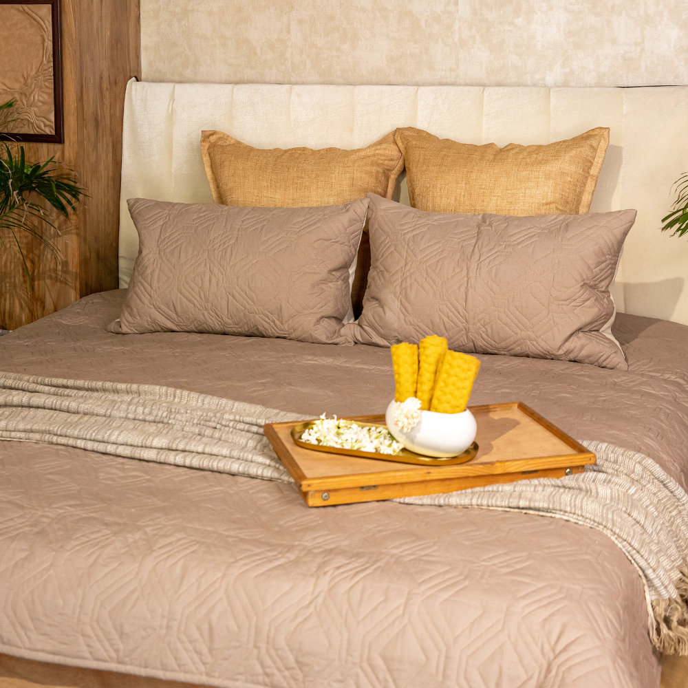 Beige Luxurious Quilted Bedspread (Set of 3)