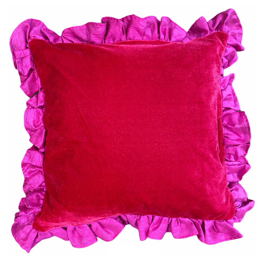 Pink ruffle cushion cover