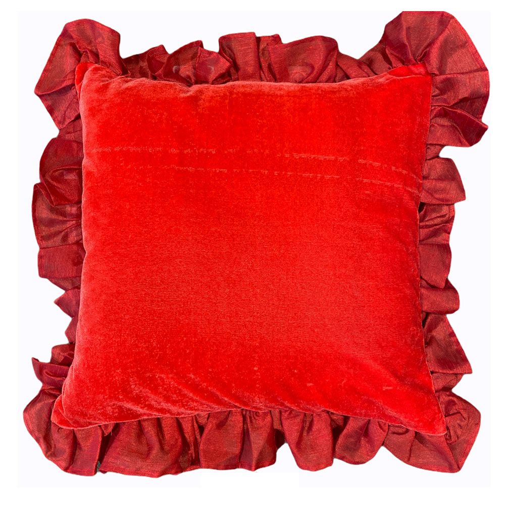 Red ruffle cushion cover