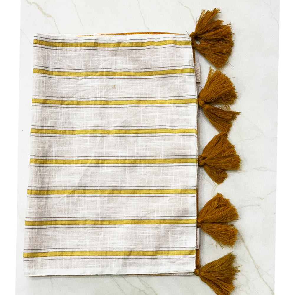 Mustard Stripe mats with Tassels( set of 2)