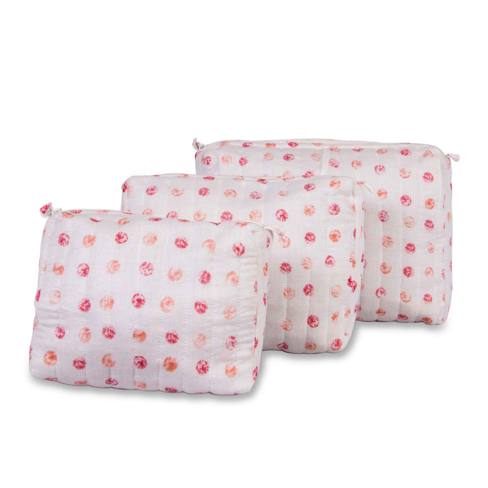 Red polka dot quilted pouches (set of 3)