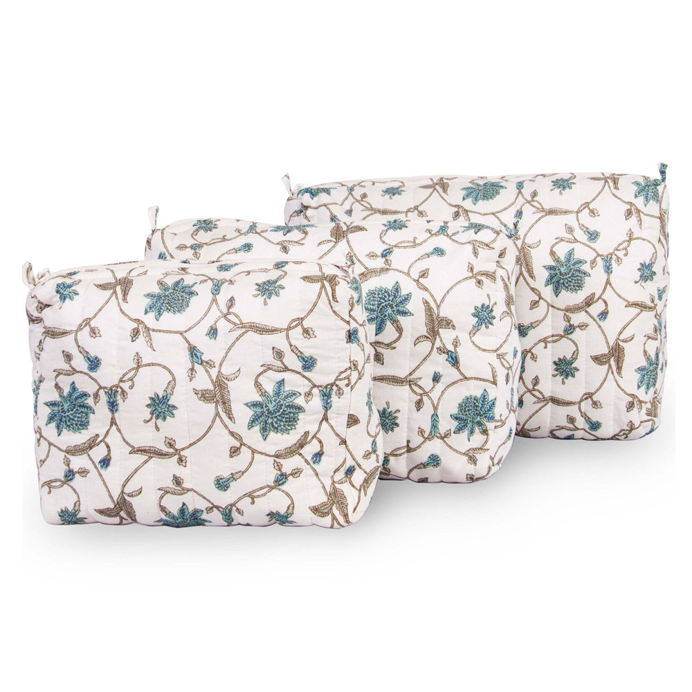 White & green quilted pouches (set of 3)