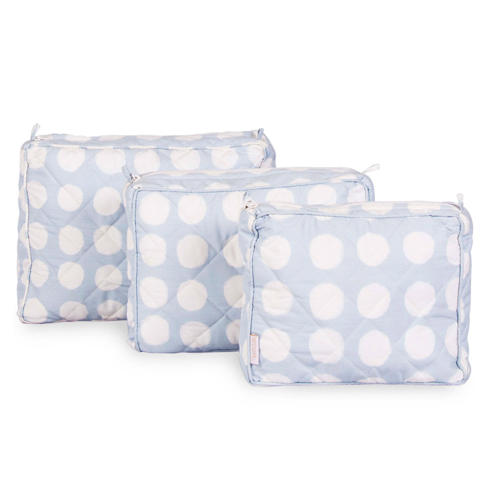 Blue dotted printed utility pouch (set of 3)