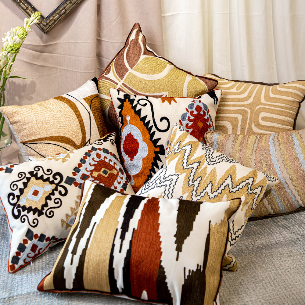 Abstract Wave Embroidered Cushion Cover