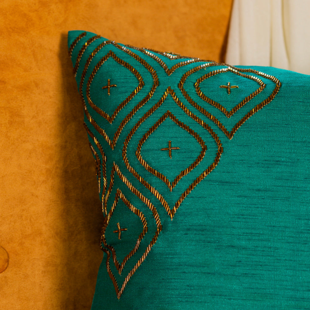 Emerald Embroidered Cushion Cover