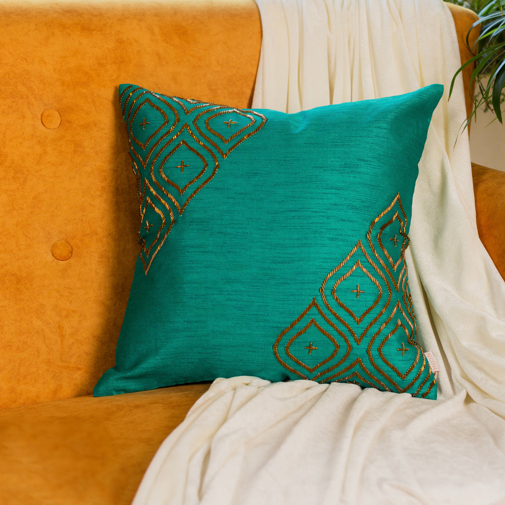 Emerald Embroidered Cushion Cover