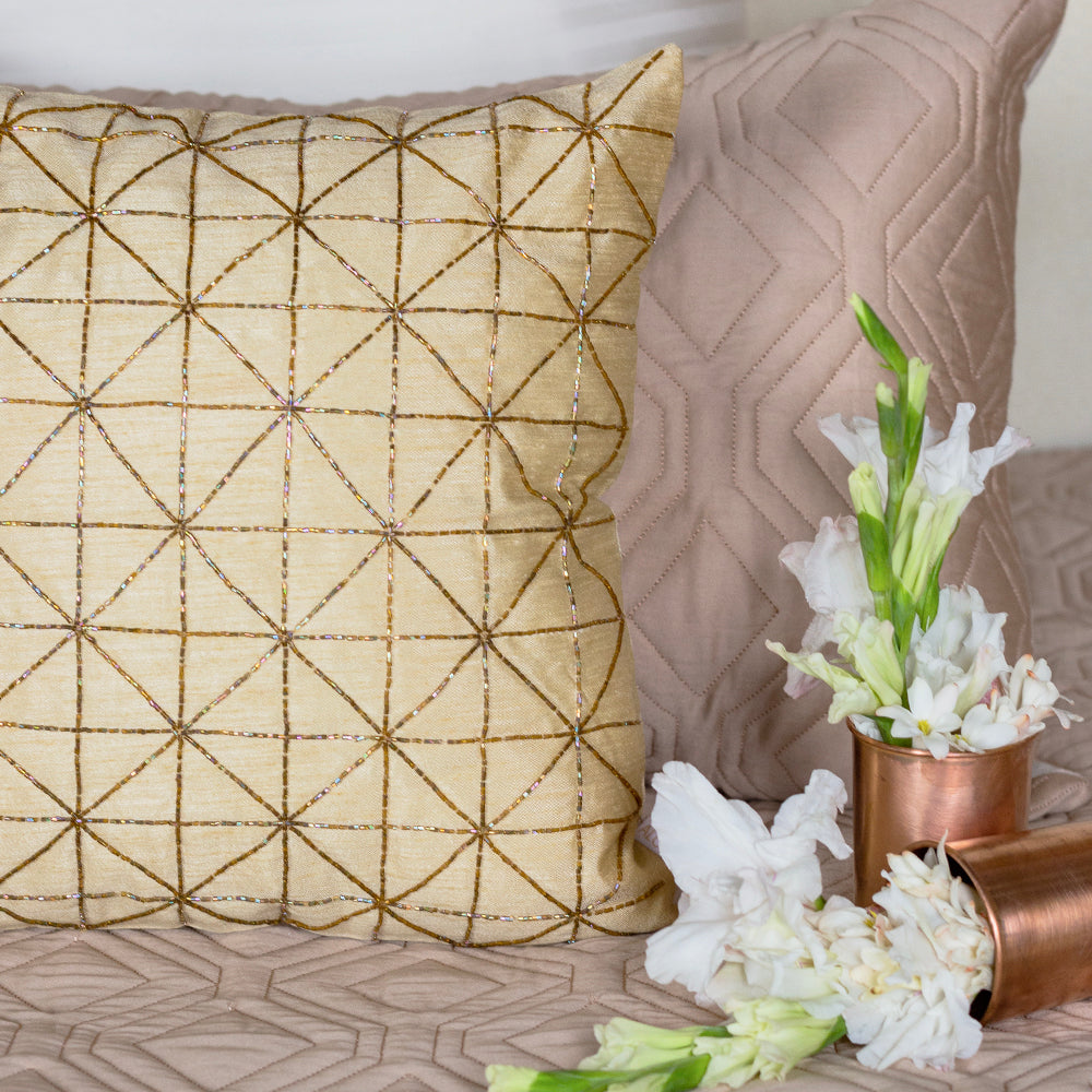 Beige Geometric Patterned Cushion