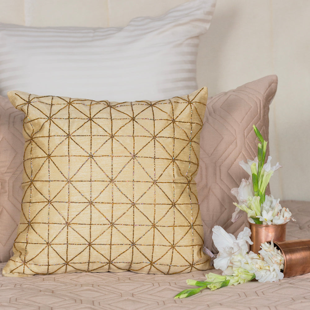 Beige Geometric Patterned Cushion