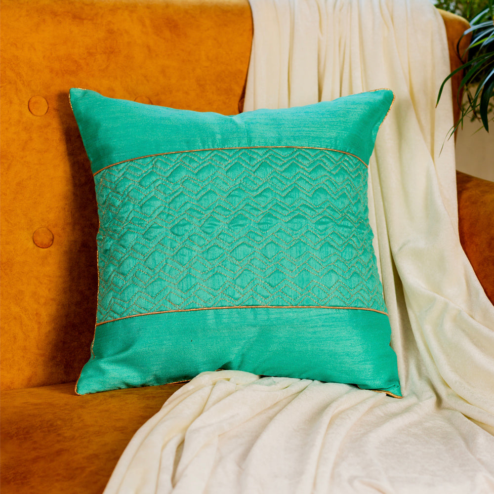 Green quilted cushion cover