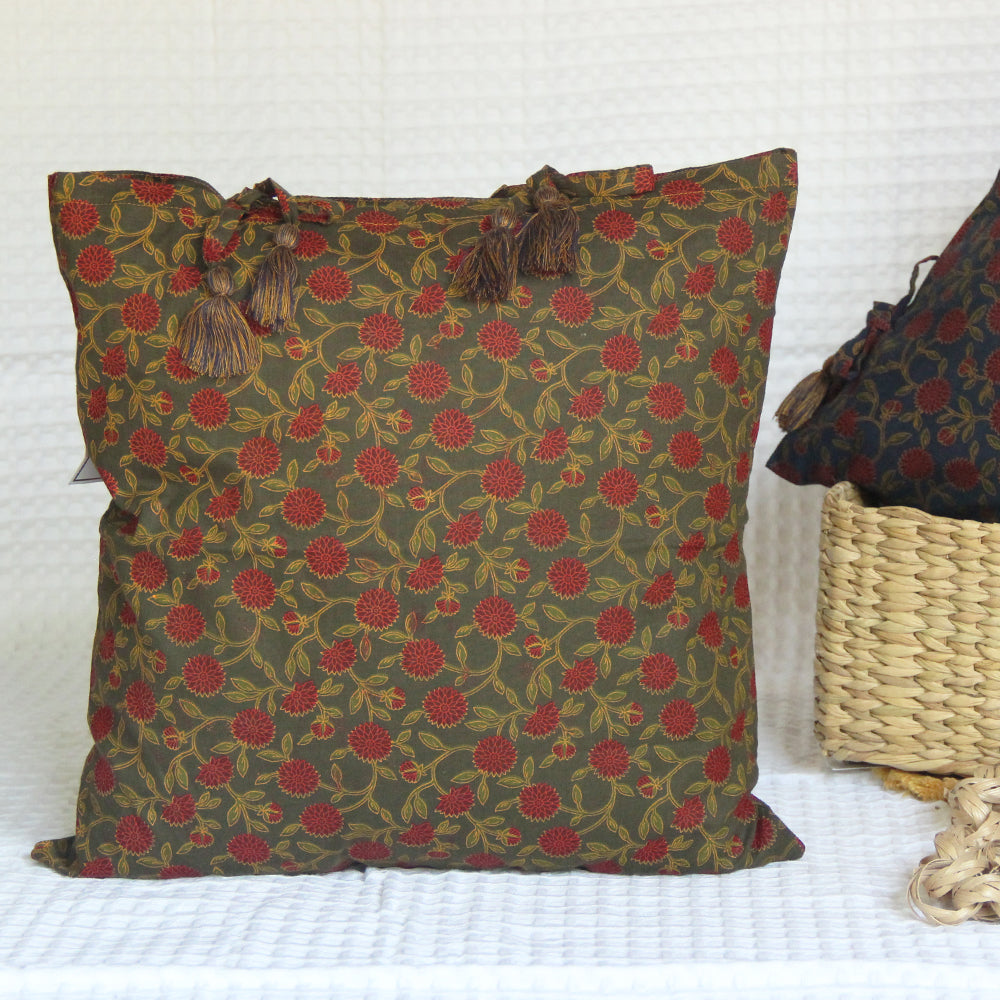 Green Jaipur printed reversible cushion cover